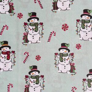 6-pc Lenox Snowman Christmas Lights QUEEN Size Sheet Set (Peppermint Candy Cane)